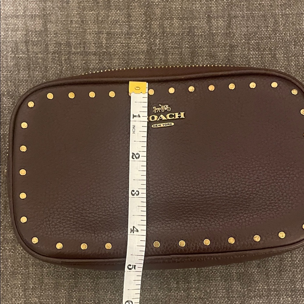 Coach Maple(dark brown) Sadie Pebbled Leather Crossbody with Gold Rivets - Picture 13 of 16